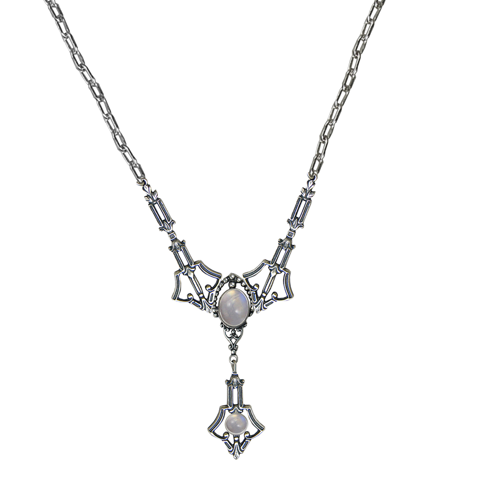 Sterling Silver Victorian Inspired Necklace With Rainbow Moonstone